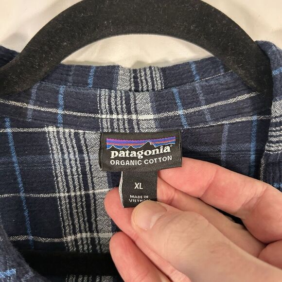 Patagonia Flannel Shirt Men XL Black Plaid Button Up Short Sleeve Organic Cotton - Picture 4 of 8